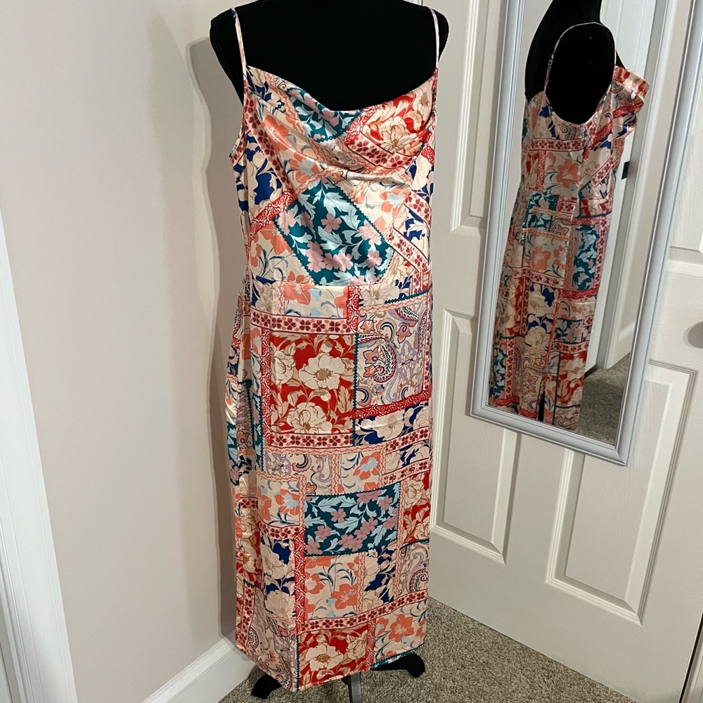 Venus Cowl Neck Slip Dress in Venetian Patchwork size 14